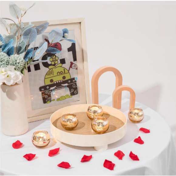 Set of 12 - Fireworks - Round Gold Mercury Glass Candle Holders (Bowl Shaped) - Picture 5 of 9